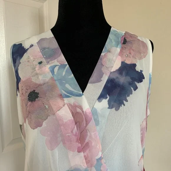 Floral Print V Neck Chiffon Blouse - Picture 7 of 8